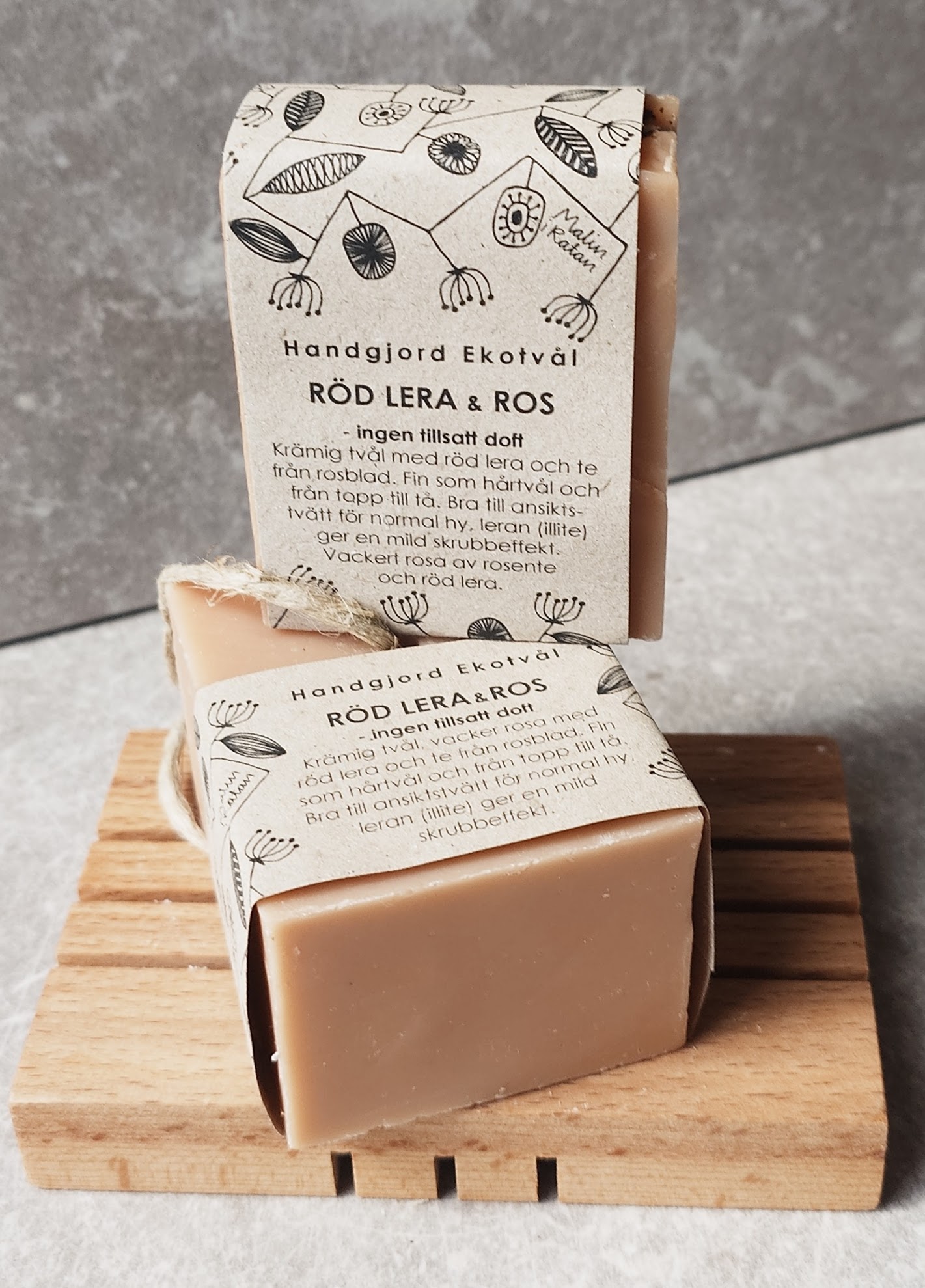Ekotvål & Schampobar Röd Lera & Ros Doftfri från Malin i Ratan 110g - Bild 2