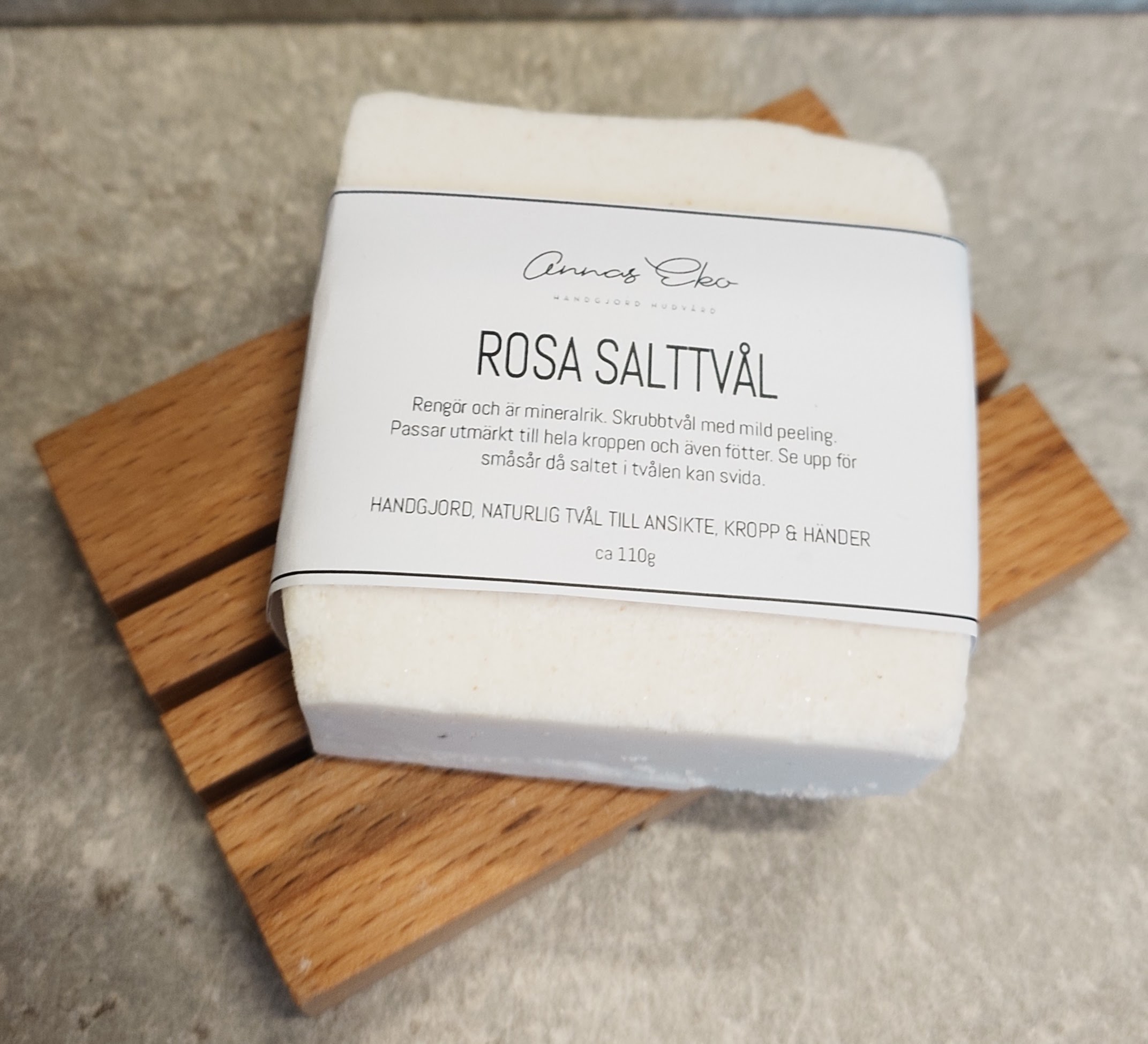 Handgjord Tvål - Rosa Salttvål - Skrubbtvål från Annas Eko 150g - Bild 4
